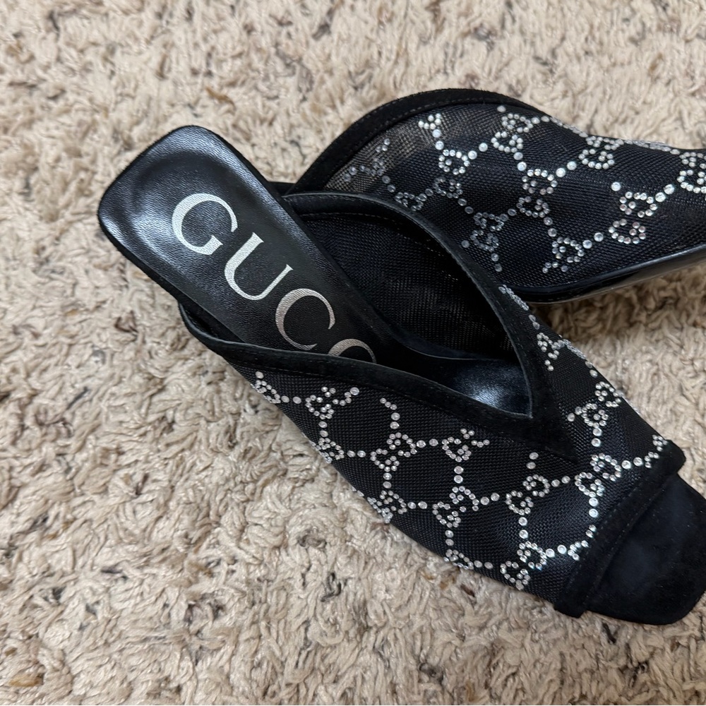 Gucci Women's Black and Silver Embellished Mules